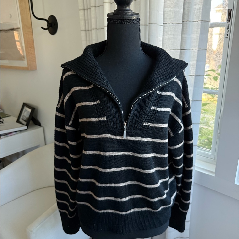 La Ligne 100% Wool Black and Tan Striped Sweater